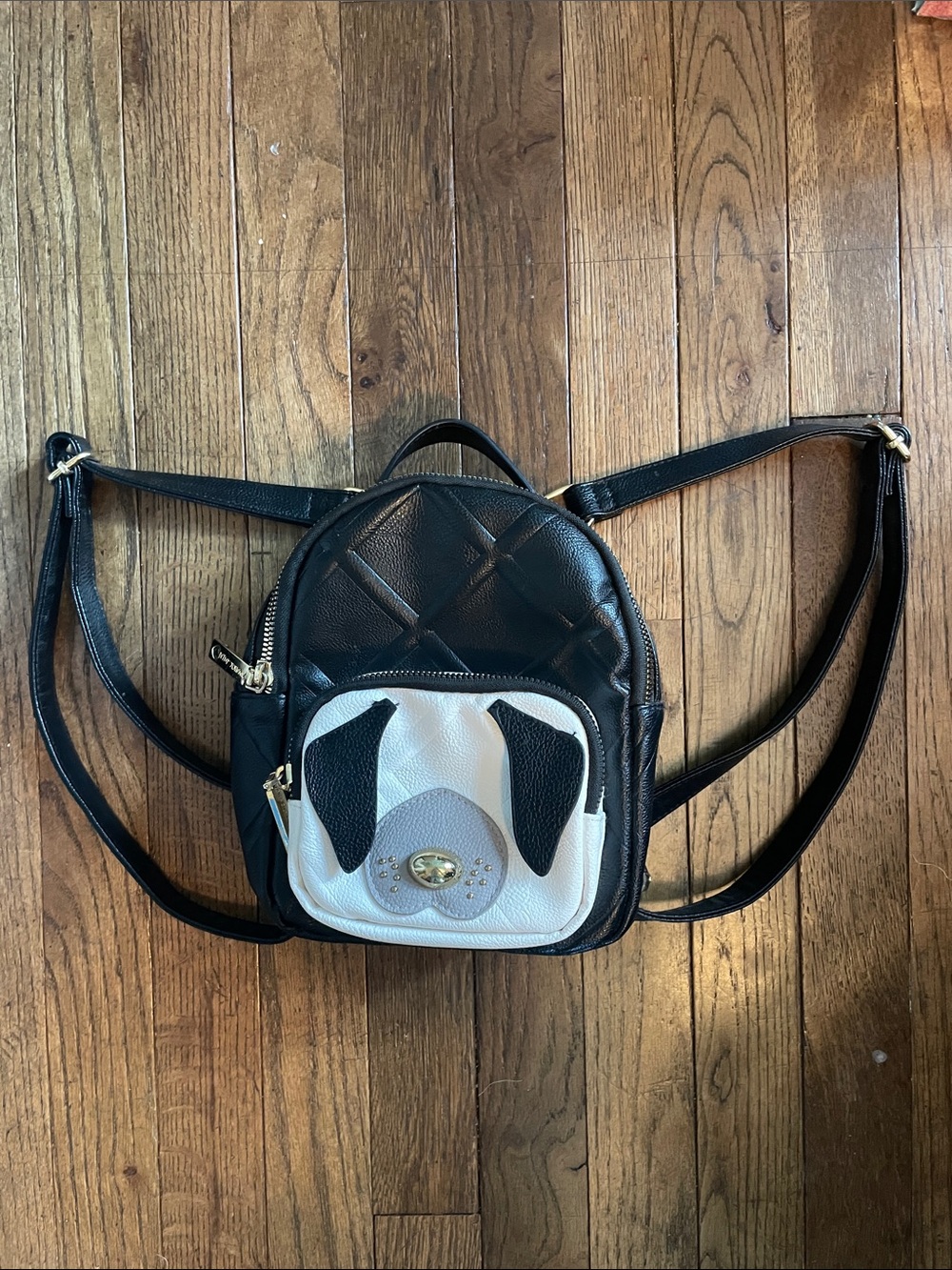 Betsy Johnson Puppy Dog Black White Mini Backpack